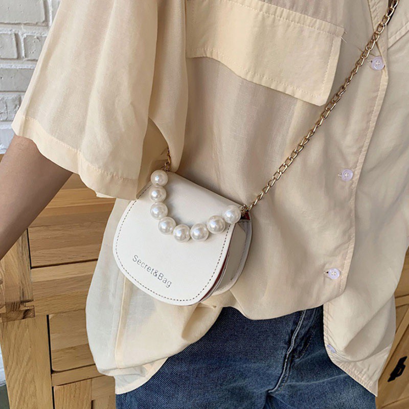 Túi Xách Nữ Túi Xách Dây Xích Đeo Vai Đính Ngọc Trai Nhân Tạo Phong Cách Hàn Quốc