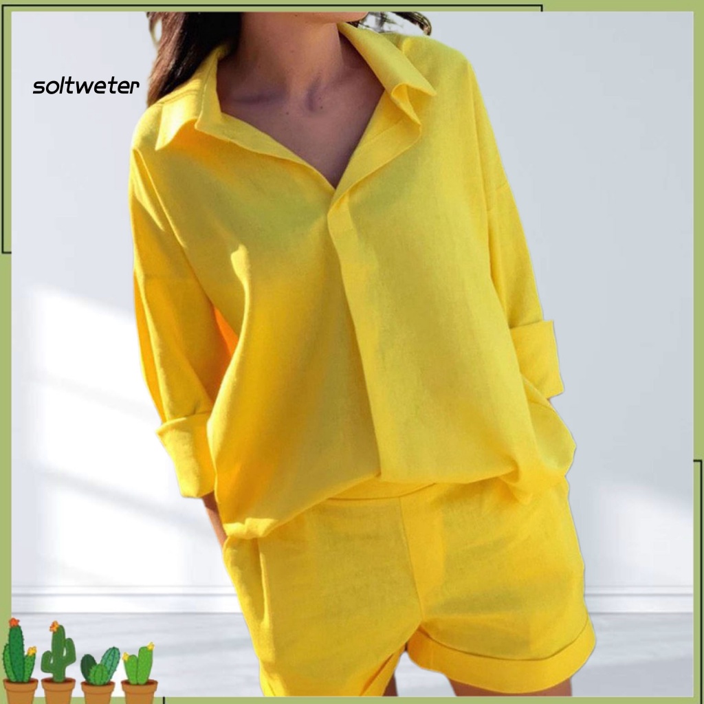 Bộ Trang Phục Gồm Áo Sơ Mi Và Quần Short Dáng Rộng Thời Trang Sành Điệu Cho Nữ