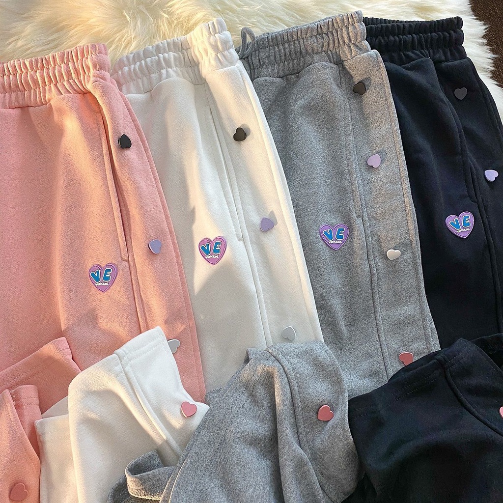 Quần thể thao Lq-255 dáng dài rộng có nút cài hình trái tim thời trang mùa hè cho nữ