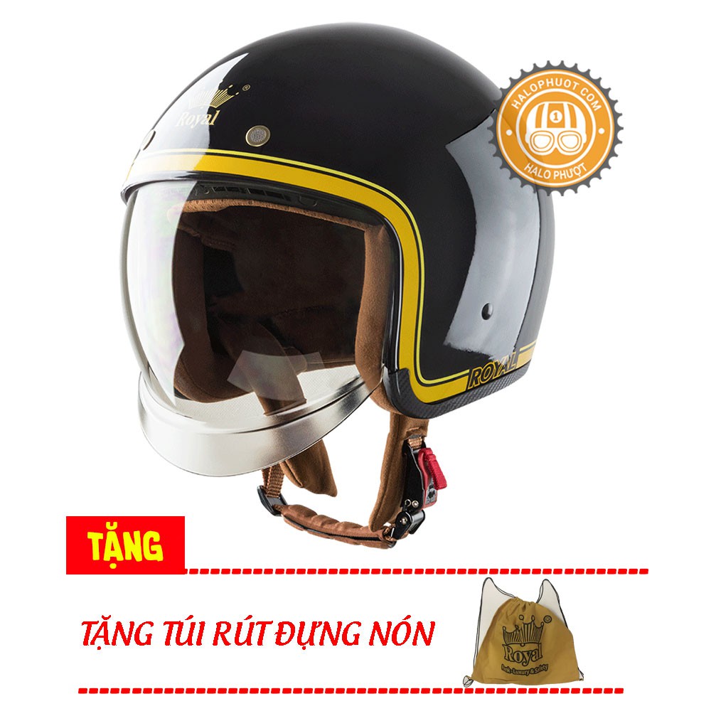 Nón bảo hiểm 3/4 kính âm Royal M139 V10 Đen (tặng balo rút)