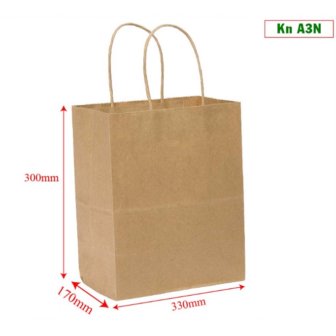 50 túi giấy kraft quai xách  33 × 17 × 28cm (cao× rộng × ngang) A3N