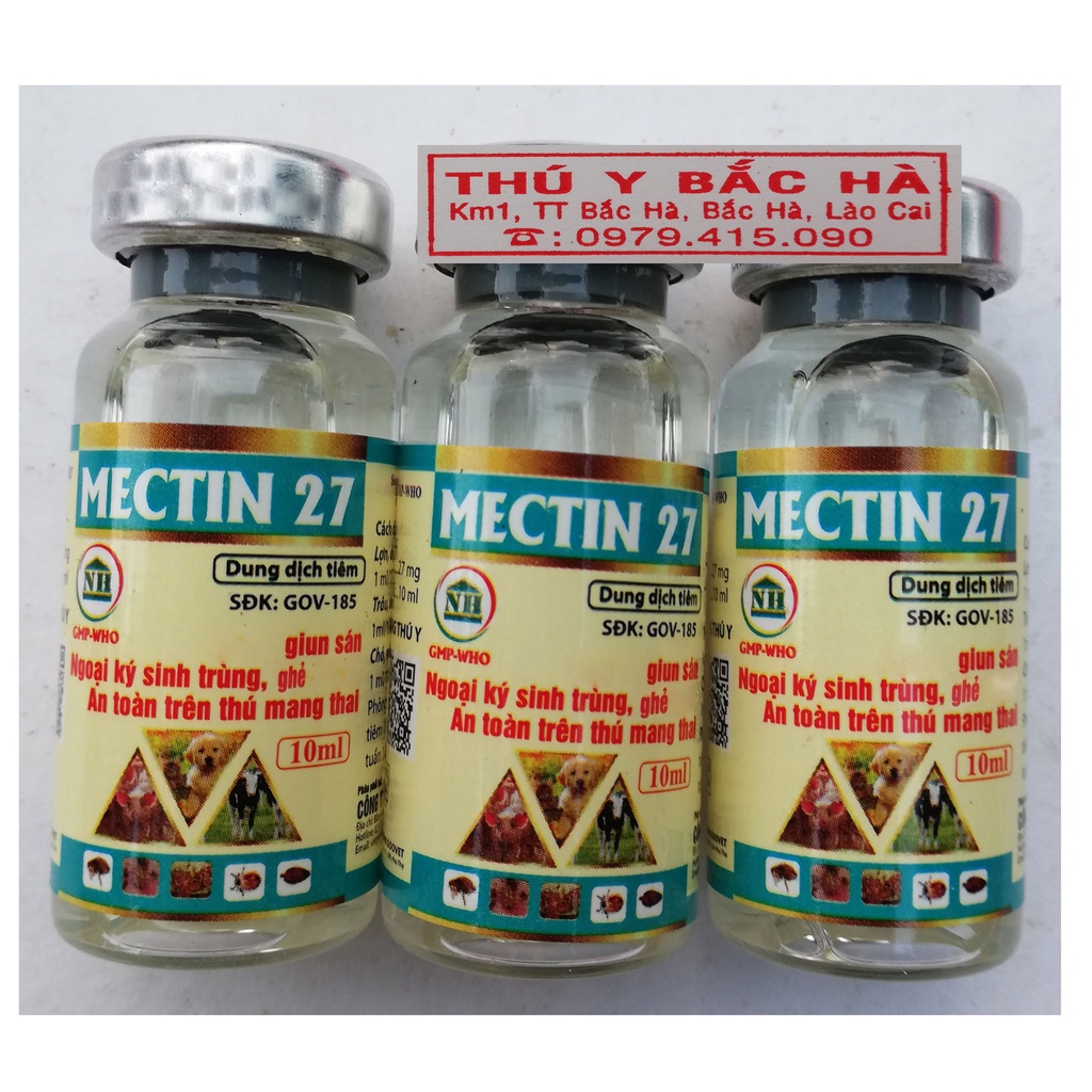 MECTIN 27 Quy cách 10ml Chuyên dùng cho Lợn, dê, cừu, chó, mèo, trâu, bò