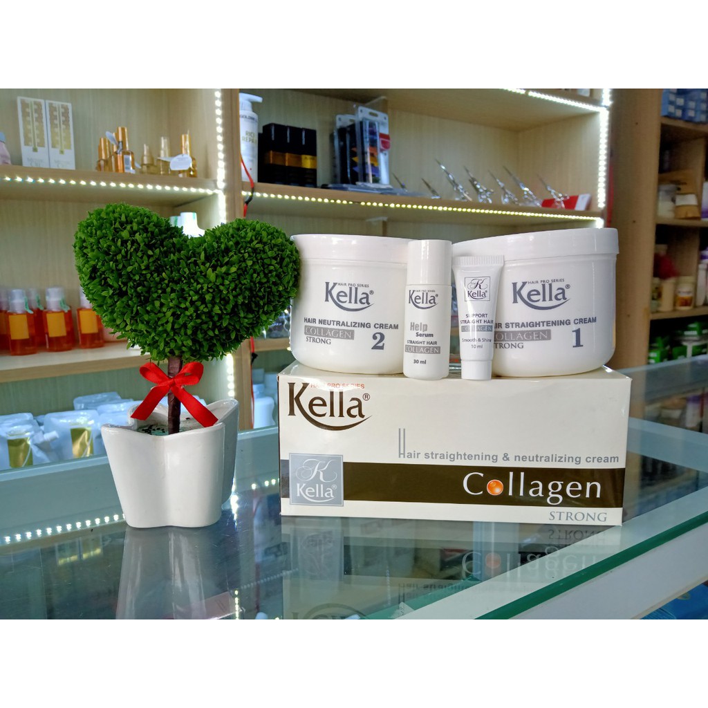 _KEM DUỖI TÓC  ÉP TÓC KELLA COLLAGEN STRONG TRẮNG 500MLx2