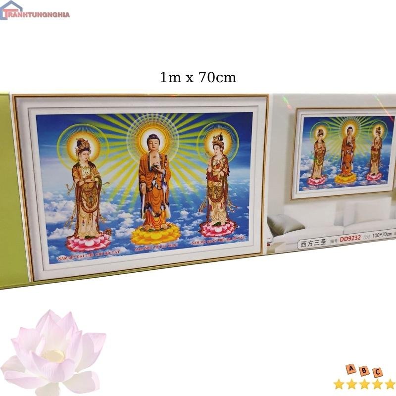 Tranh Đính Đá TAM THẾ PHẬT (ĐÁ ABC CAO CẤP). Kích Thước: 1m x 70cm