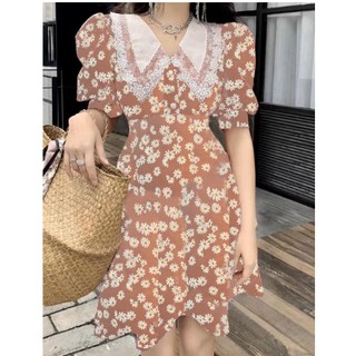 Đầm hoa midi cổ viền ren mã 36