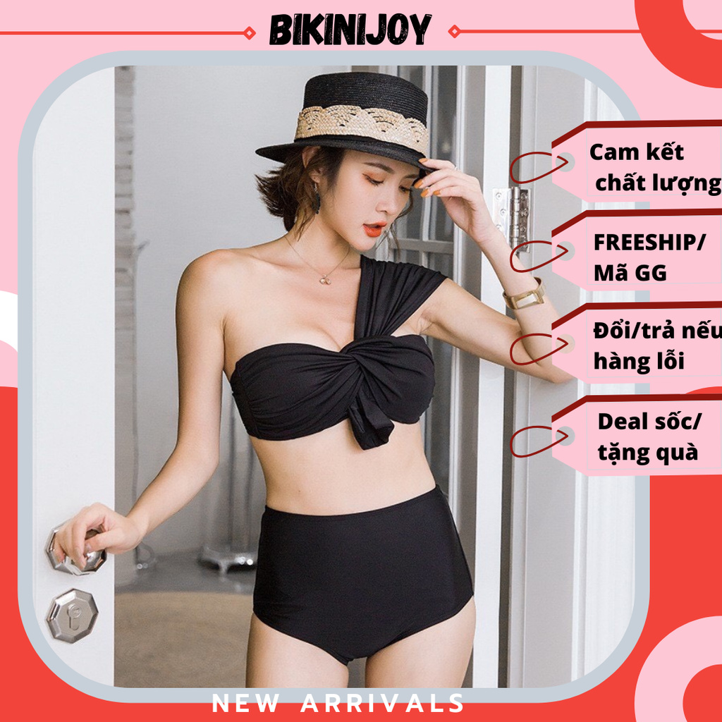 Bikini đồ bơi nữ hai phân mảnh cạp cao dây lệch xéo vai