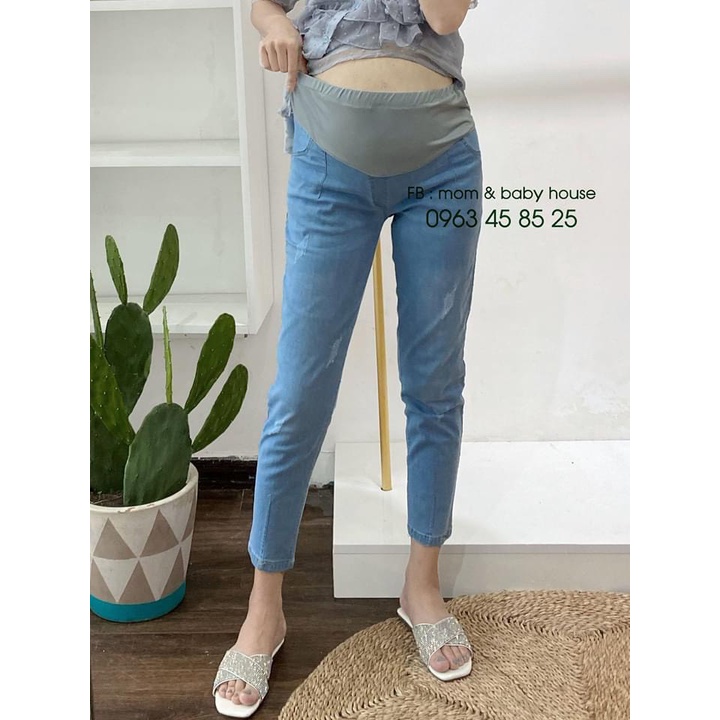 [Giá xưởng] Quần jean bầu cao cấp, ☘️có đáp bụng và chun chỉnh từng thai kỳ☘️Size (S-3Xl)
