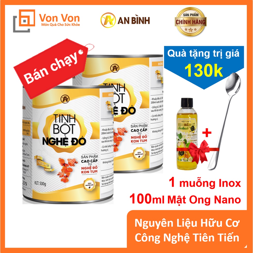 Combo 2 Hộp (1kg) Tinh Bột Nghệ Đỏ An Bình (Có Đầy Đủ Giấy Tờ Kiểm Nghiệm ATTP Và Chứng Nhận Của Viện)