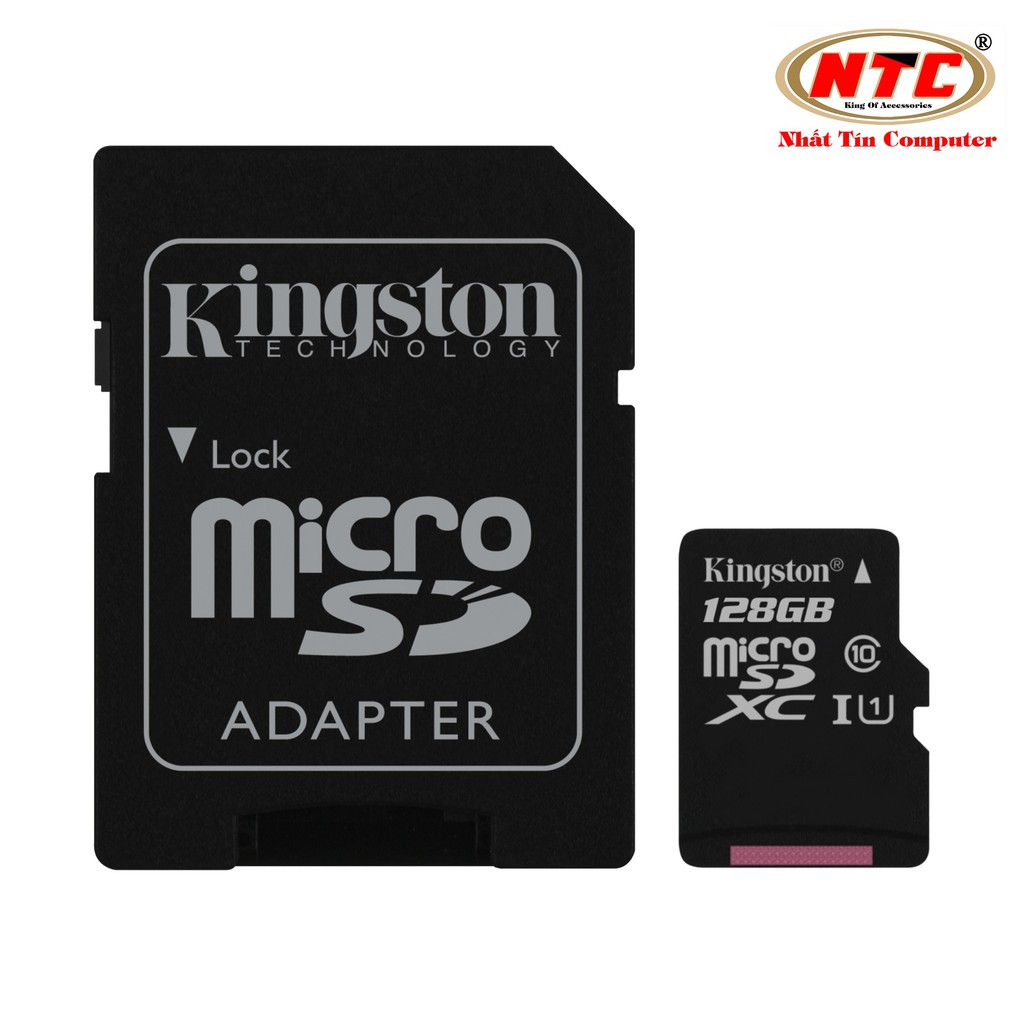 Thẻ nhớ microSDXC Kingston 128GB Class 10 U1 80MB/s kèm adapter (Đen) - Hàng chính hãng