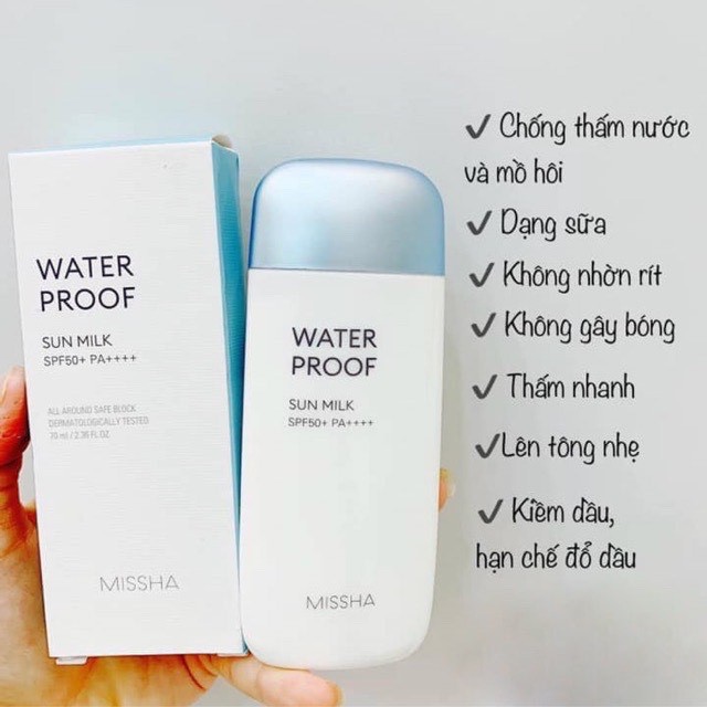 Kem chống Nắng Missha All-Around Safe Block Waterproof Sun Milk SPF50+ PA+++ 70ml..