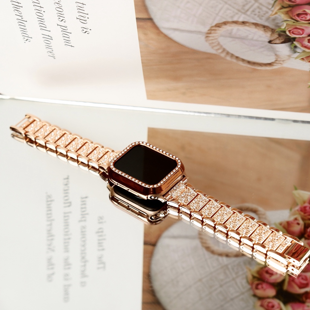 Combo dây thép ốp đính đá siêu sang cho Apple Watch đủ size 38/40mm 42/44mm