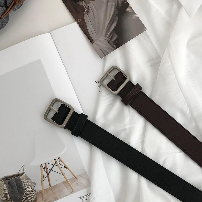 Thắt lưng ulzzang nam nữ BROO mặt vuông bạc, dây nịt lưng unisex bản dây 2.8cm có bấm lỗ