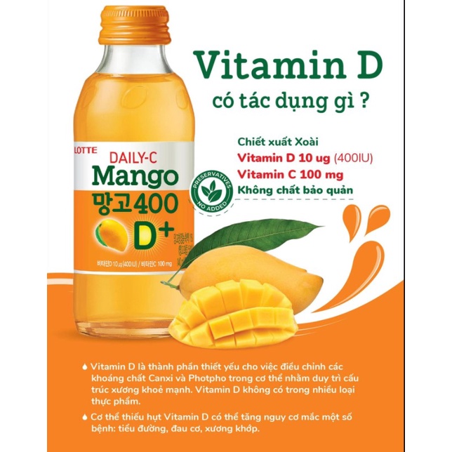 Nước Bổ Sung Vitamin C,D Vị Chanh/Xoài Daily-C Chai 140ml