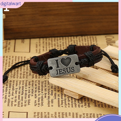 Vòng tay giả da mặt khắc chữ I Love Jesus độc đáo
