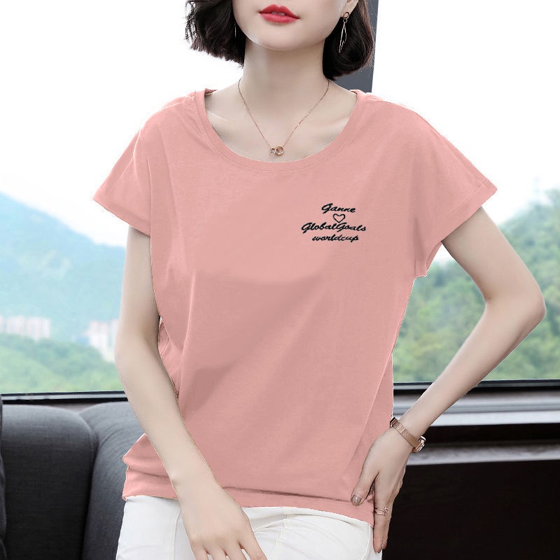 Áo thun ngắn tay cổ tròn dáng rộng cỡ lớn thời trang cho phụ nữ trung niên