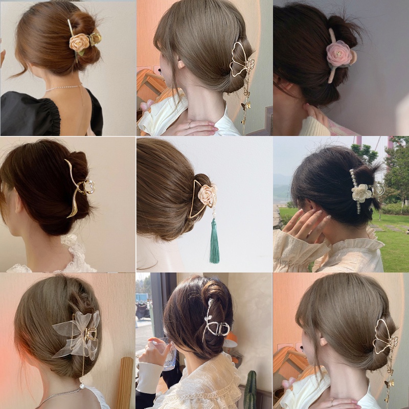 Kẹp Tóc Kim Loại Họa Tiết Hoa Thanh Lịch Dành Cho Nữ