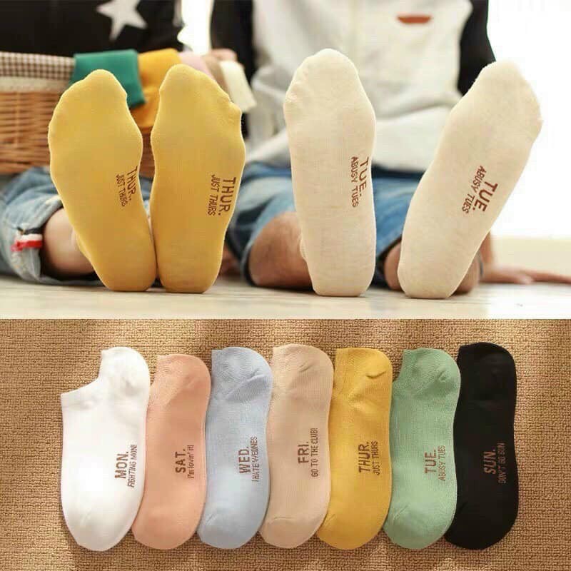 Set 7 đôi tất nam nữ cổ ngắn 7 ngày🍀FREESHIP🍀vớ các ngày trong tuần unisex thông hơi