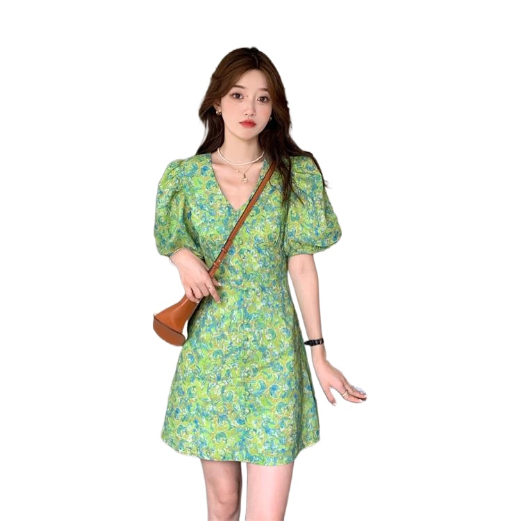 Đầm ngắn Perty họa tiết hoa phong cách Hàn Quốc thời trang mùa hè cho nữ