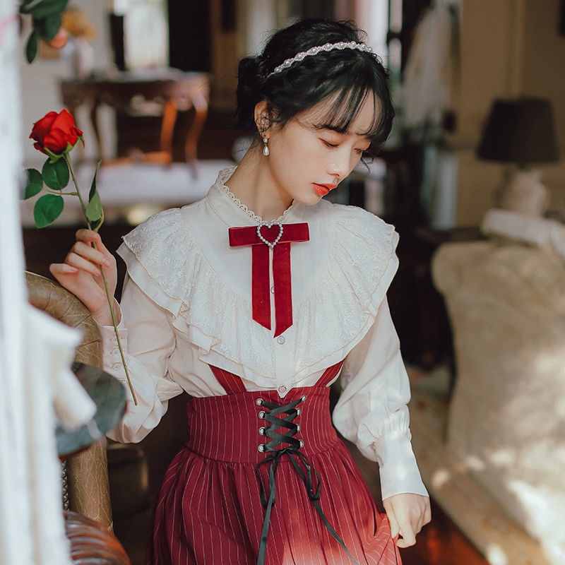 Bộ Áo Sơ Mi Phối Ren Phong Cách Pháp Cổ Điển Thời Trang Cho Nữ