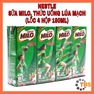 [NESTLE-SỮA MILO] SỮA MILO, THỨC UỐNG LÚA MẠCH UỐNG LIỀN NESTLE, LỐC 4 HỘP THƯỜNG 180ML