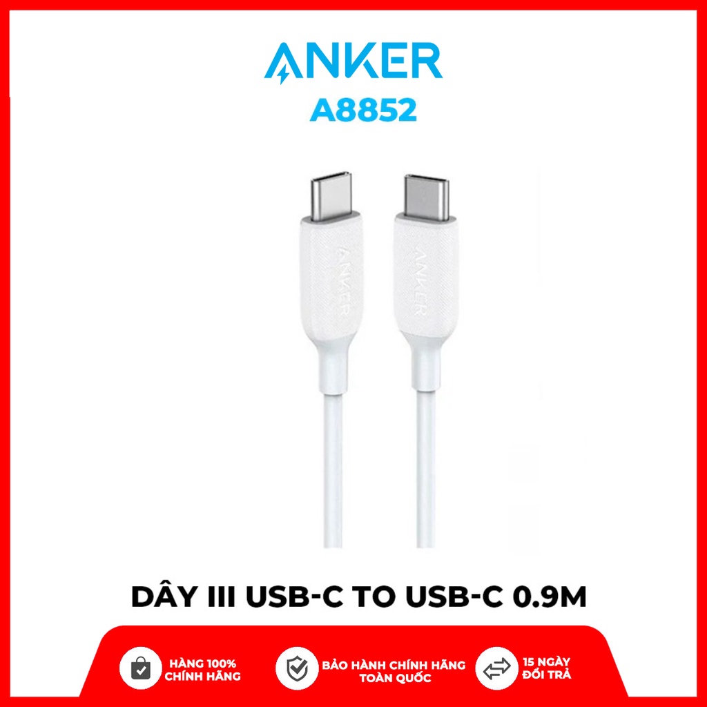  Cáp ANKER PowerLine III USB-C to USB-C dài 0.9m Hàng chính hãng- A8852