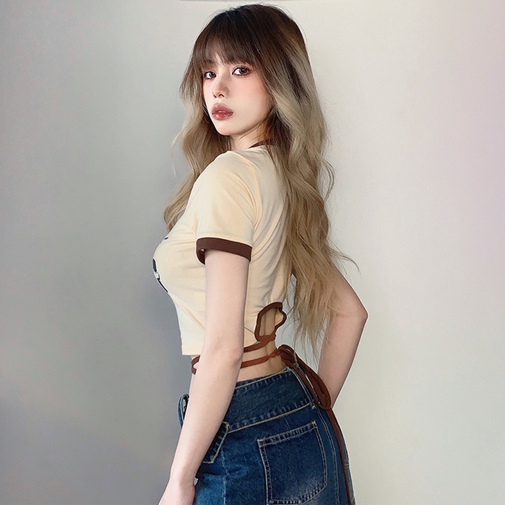 Áo croptop có cổ in hình phi hành đoàn Áo thun nữ JH-TX-21