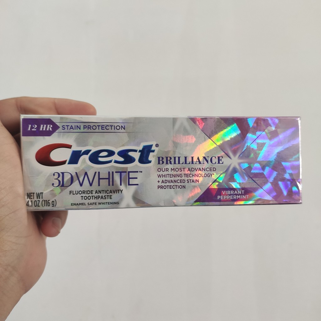 Kem Đánh Răng Crest 3D White Brilliance giúp trắng răng vượt trội hộp lớn 116g chuẩn hàng Mỹ