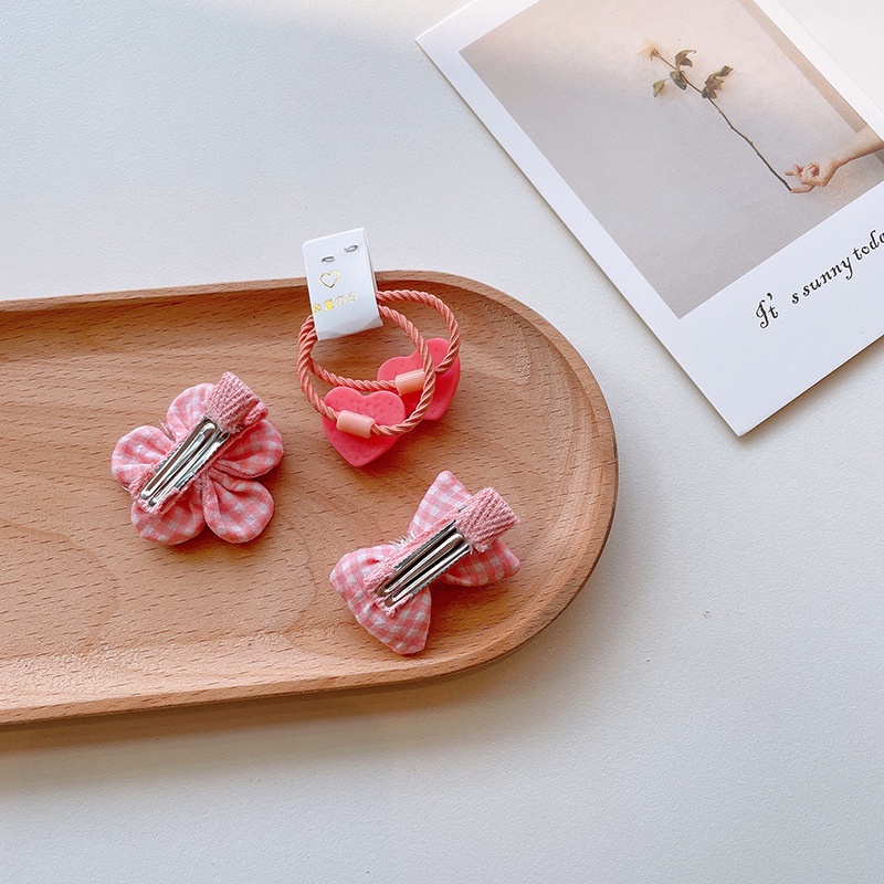 Bộ Kẹp Tóc Nơ Nhỏ Kẻ Sọc Caro Hình Trái Tim Cho Bé Gái Mới