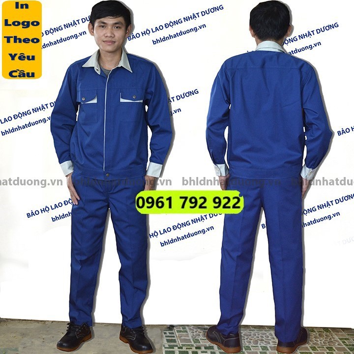 Quần áo bảo hộ lao động nam cao cấp vải kaki Pangrim Hàn Quốc màu xanh, đồ lao động Tinba 02