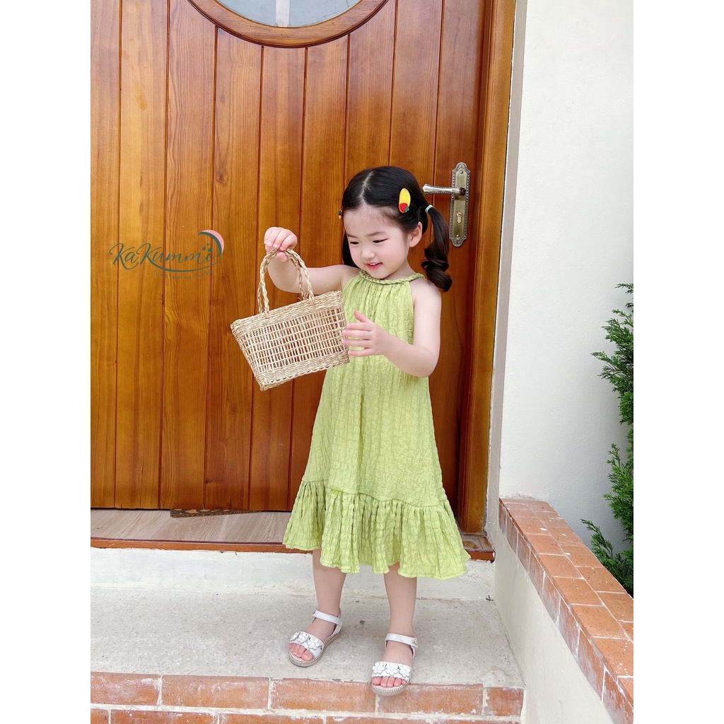 Váy yếm đan dây cổ chất đũi xốp mềm (KM22-VA216) Kakummi