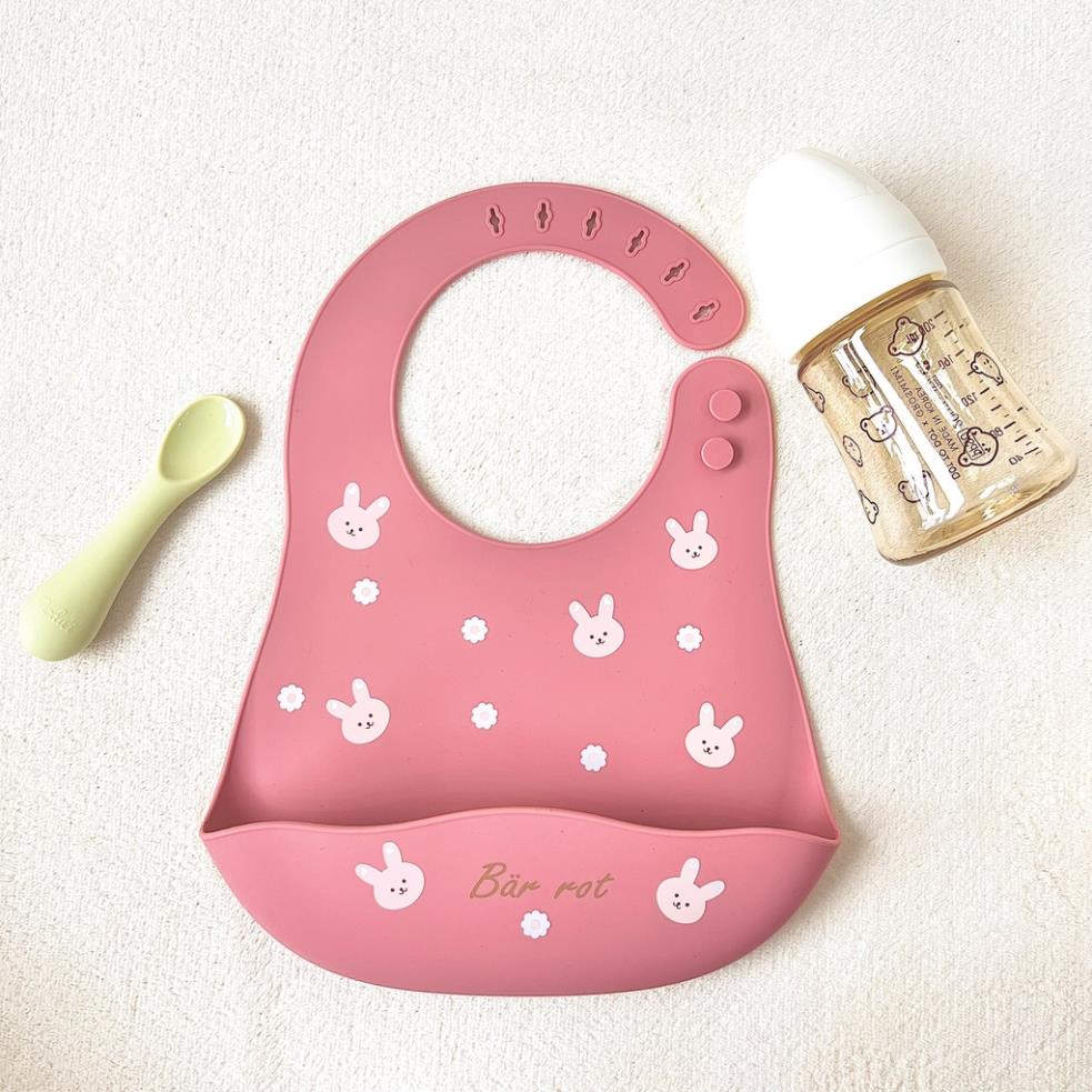 Yếm ăn dặm silicon có máng hứng chính hãng Bar-rot siêu xịn, siêu xinh cho bé