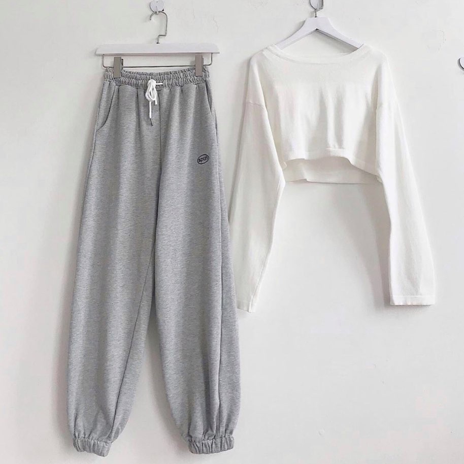 Quần Jogger Nỉ Thêu SPUN Ulzzang (Ánh Thật)  chất vải thun da cá form ống rộng cạp chun bo gấu mã AA01