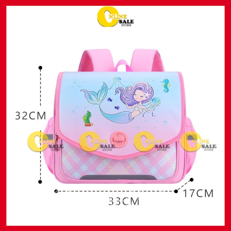 Cặp xách học sinh chống gù balo trẻ em đi học tiểu học cấp 1 cho bé trai bé gái lớp 1 2 3 Kích thước 32x33x17cm