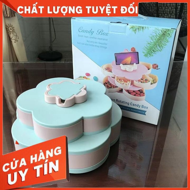 Hộp đựng mứt ,Khay Mứt, Bánh Kẹo Tết Hình Bông Hoa 2 Tầng 10 Cánh, Có Khe Cắm Điện Thoại, Đa Năng Tiện Dụng SALE