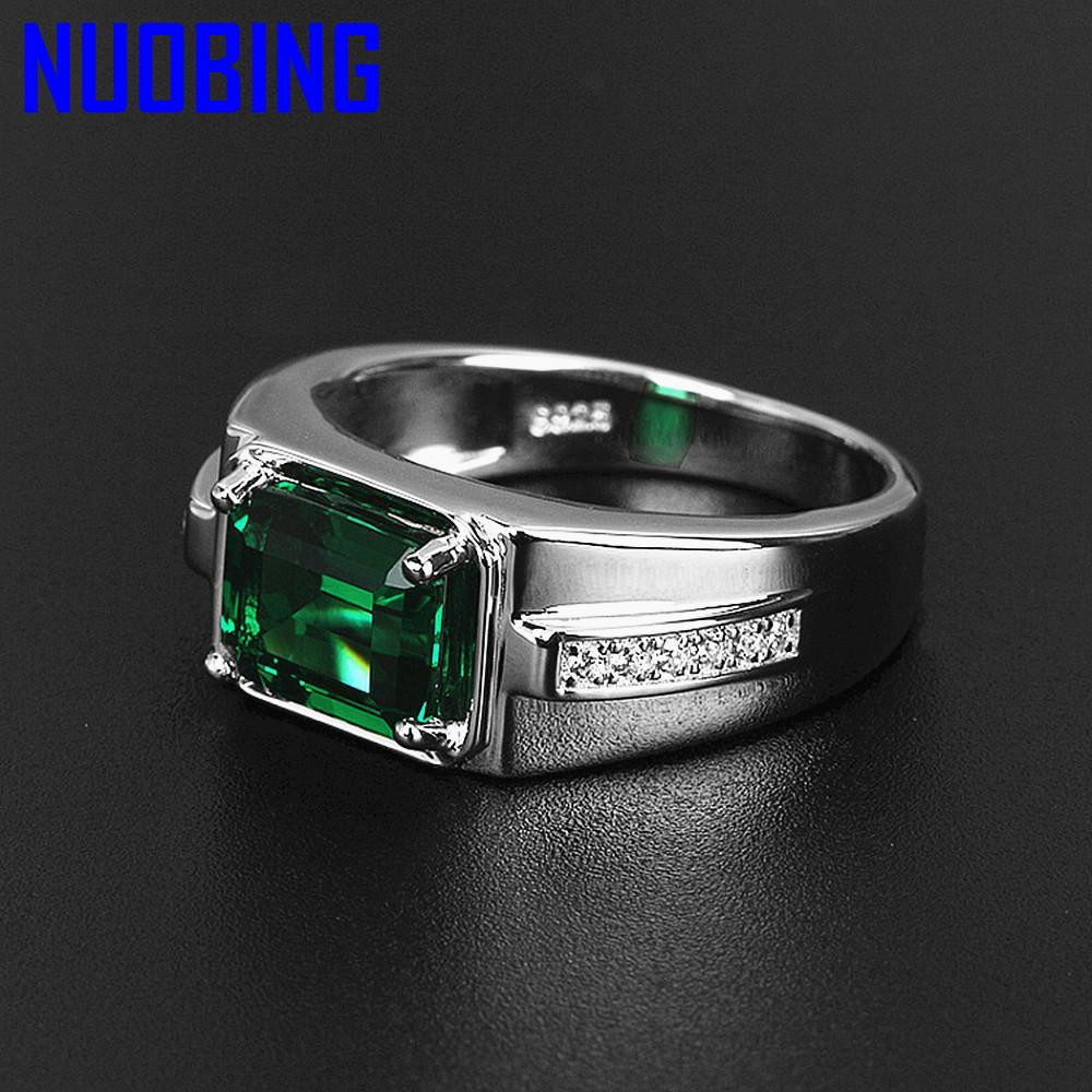 Classical Green Blue Crystal Stone Emerald Sapphire Gemstones Zircon Diamonds Rings For Men Jewelry Silver Color Argent Bague|Rings|
