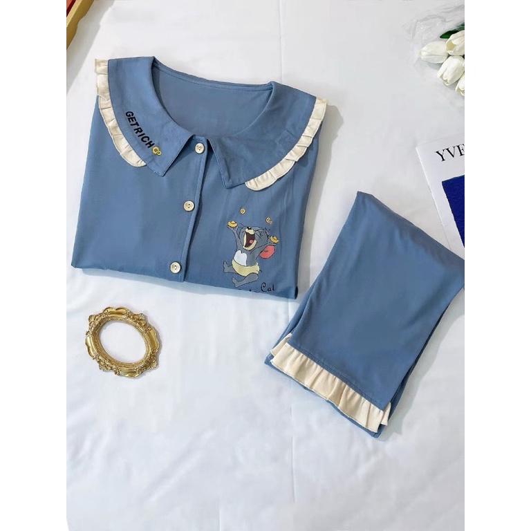 Bộ đồ bầu - Bộ đồ bầu thu đông chất cotton phối họa tiết hoạt tiết hoạt hình siêu cute BD950