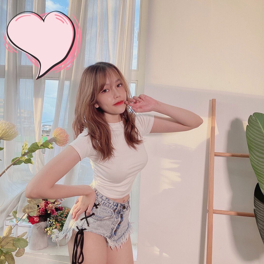 [Ảnh thật] Áo Croptop Cổ Tròn Ôm Body