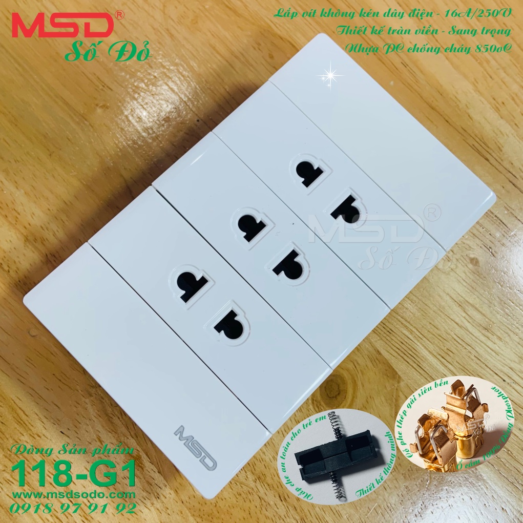BỘ 3 Ổ CẮM ĐIỆN 2 CHẤU 15A/250V - 118G1 - MÀU TRẮNG TUYẾT