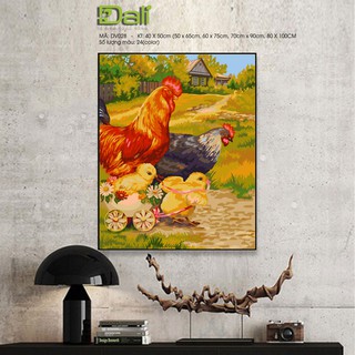 Tranh treo tường tự tô màu số hóa DALI Đàn gà hạnh phúc DV028