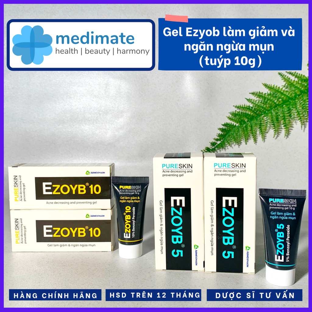 Ezoyb gel chứa benzoyl peroxide làm giảm và ngừa mụn (tuýp 10g)- 2 hàm lượng