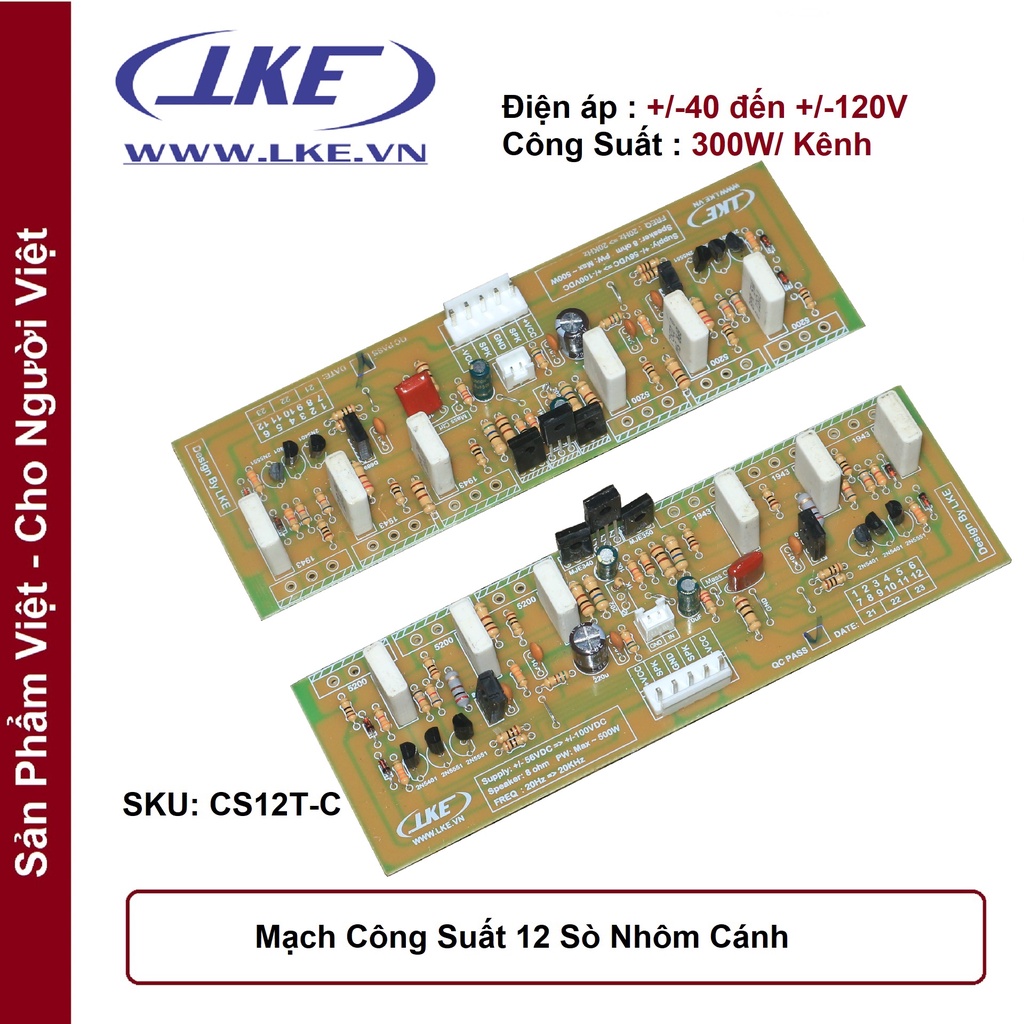 1 Cặp mạch công suất 12 sò nhôm cánh fip thủy tinh LKE