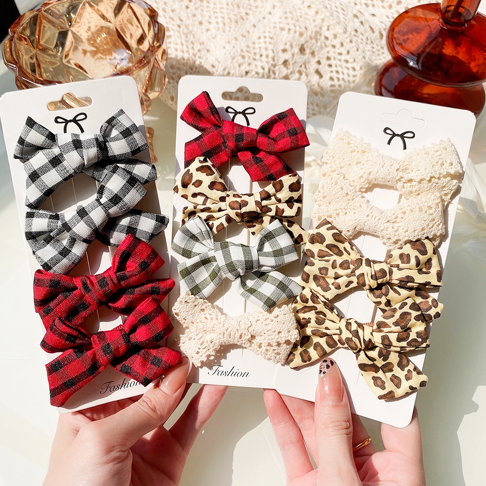 Set 4 Kẹp tóc KIDSBOWS nơ họa tiết da báo xinh xắn thời trang dành cho nữ