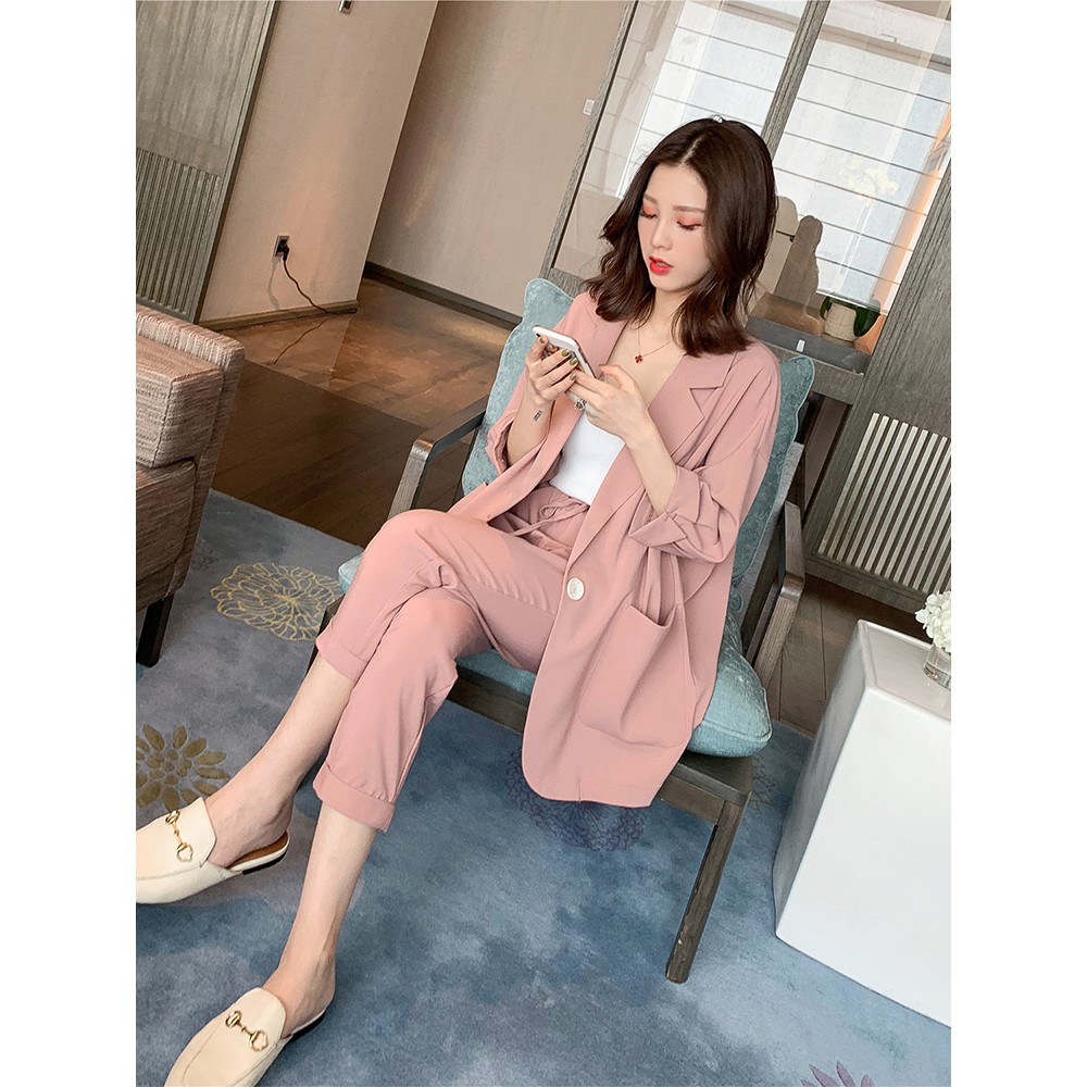 (Sẵn Hồng)Ảnh thật 3 hình cuối-Set blazer tay lỡ oversize mùa hè thời trang Ulzzang | BigBuy360 - bigbuy360.vn