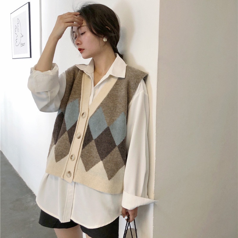 SUXI Áo Len Không Tay Cổ Chữ V Thiết Kế Thời Trang Cho Nữ