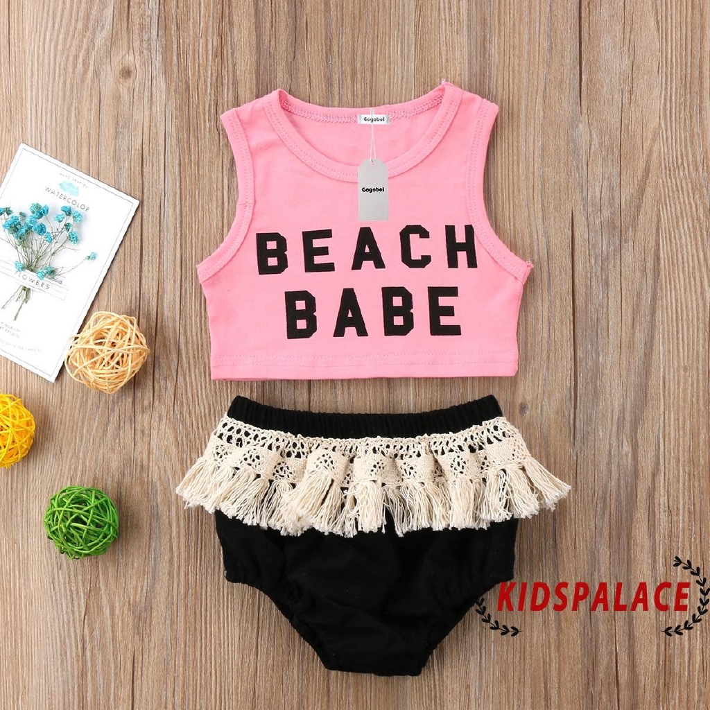 Set Áo Croptop Sát Nách + Quần Short Tua Rua Cho Bé Gái