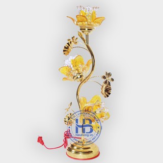Đèn thờ điện led pha lê 3 bông 55cm vàng