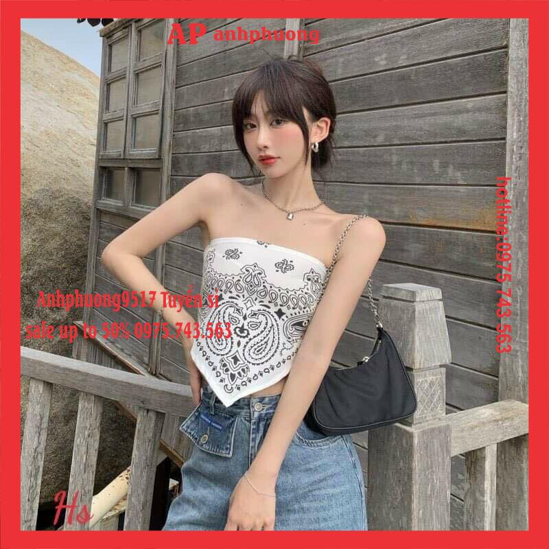 [Free Ship] Áo Yếm thổ cẩm Nữ Trắng ko dây 🎀Croptop Bandana Cúp Ngực Closet🎀 VINTAGE Hở Lưng SexyFreesize <50kg | BigBuy360 - bigbuy360.vn