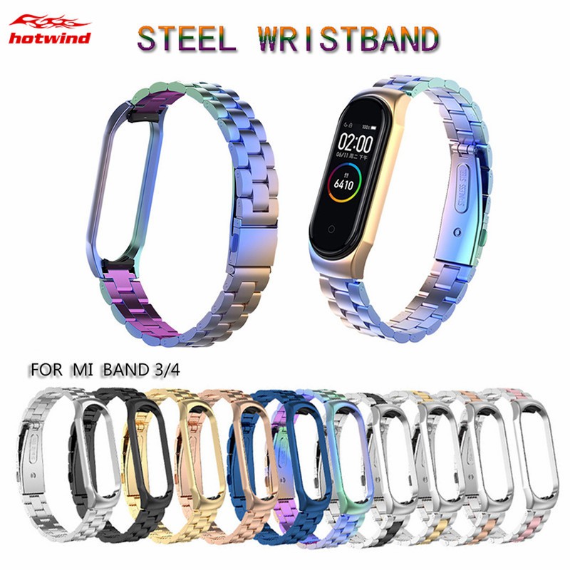 HW 10 Colors Xiaomi Mi Band 3/4 Stainless Steel Bracelet Wrist Strap Metal Mi Band 3/4 Strap