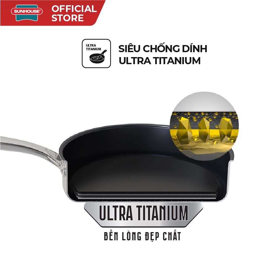 Chảo Inox 3 lớp Ultra Titanium SUNHOUSE STI18-22-26M | Chấp 99.999 lần chà | Bảo hành chính hãng 3 năm | Chống dính