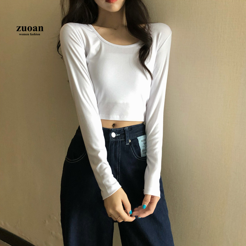 SUXI Áo thun dài tay cổ tròn nhiều màu sắc thời trang nữ đơn giản